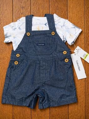 Calvin Klein Baby Outfit Set 3-6M NWT Denim Shortall Tee 2pc Set Boy